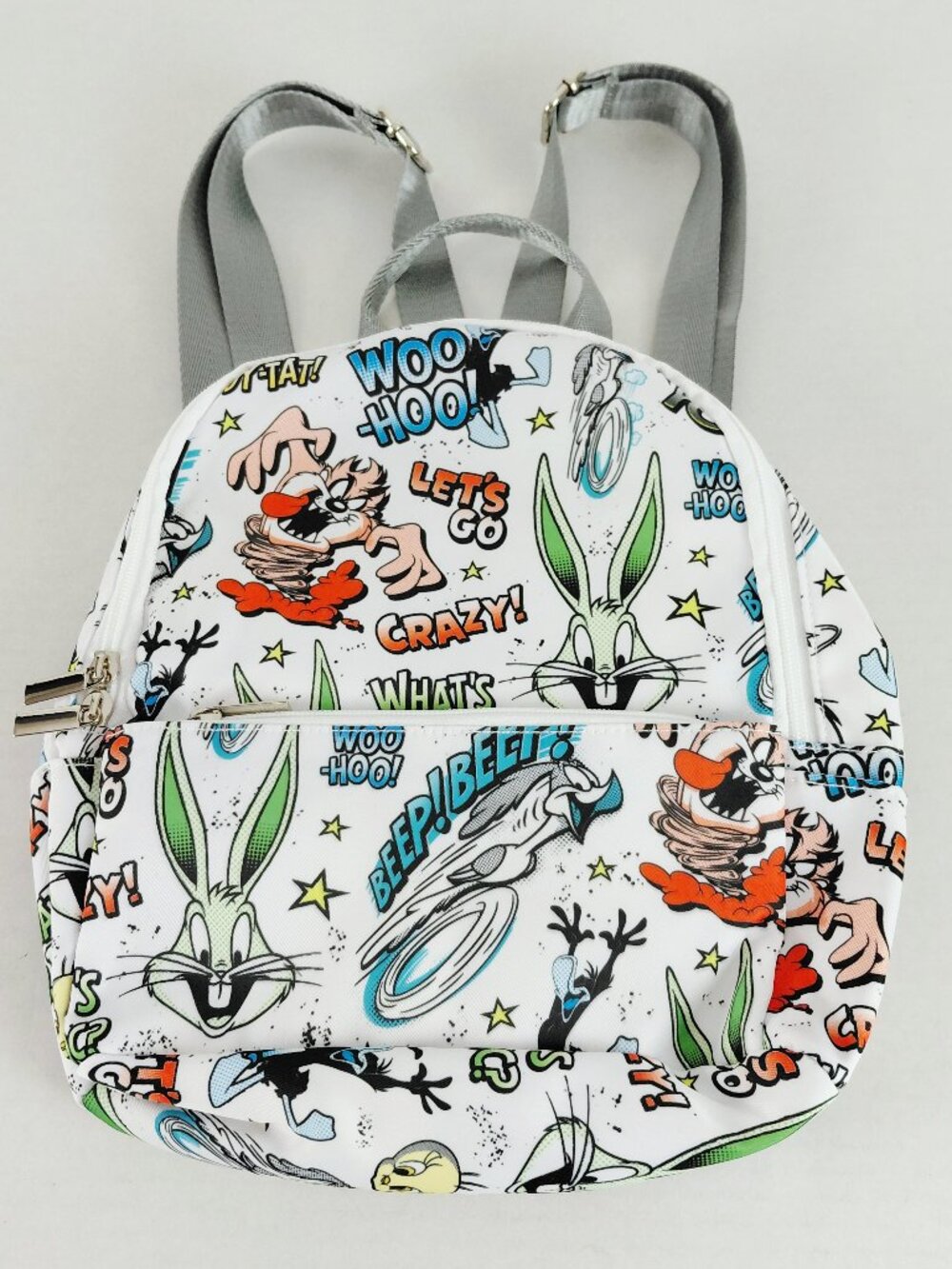 Looney Toons Mini Back Pack 11" X 11" White Nylon Pockets Adjustable Straps #2